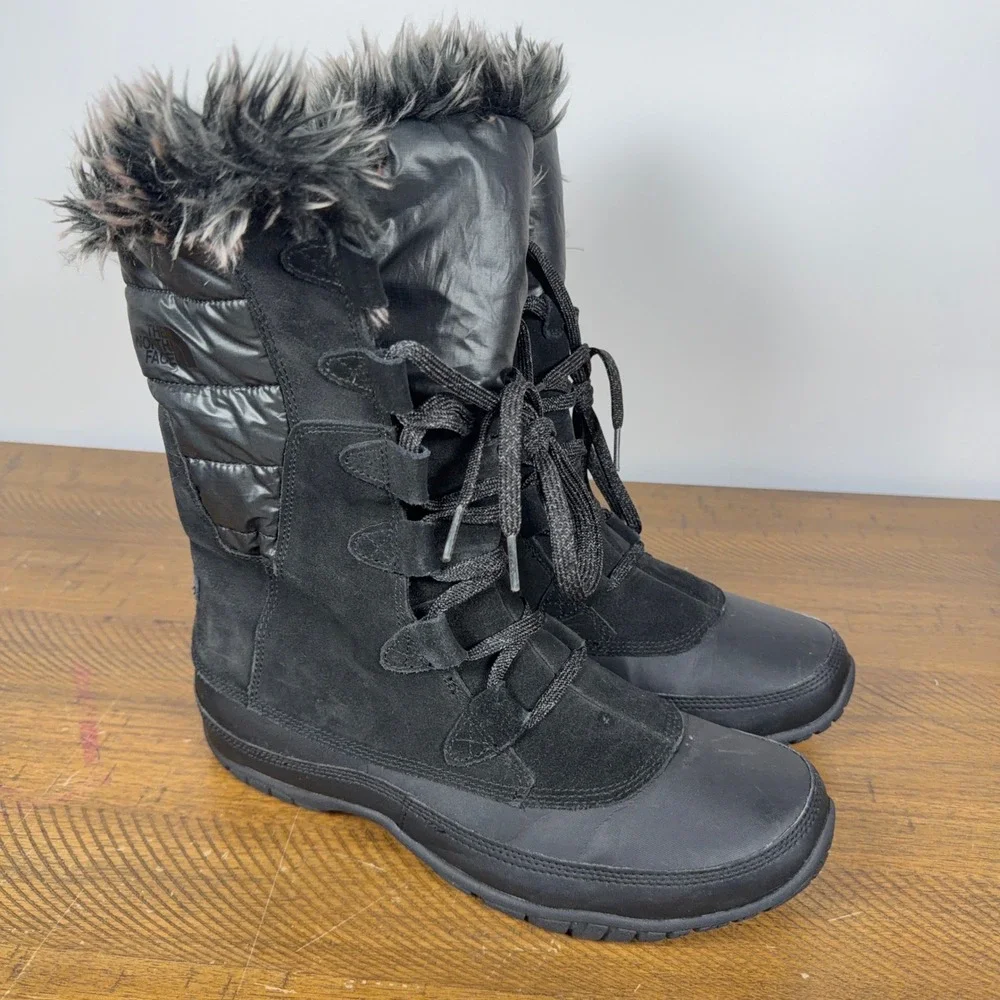 The North Face Boots Womens 10 Black Nuptse Purna Insulated Fur Winter Snow